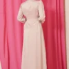 Beaded Satin Evening Dress Pink all'ingrosso dress view 3 - Hicabistan fabbrica Turchia