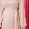 Beaded Satin Evening Dress Pink all'ingrosso dress view 4 - Hicabistan fabbrica Turchia