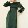 Beaded Satin Evening Dress Emerald Großhandel dress view 2 - Hicabistan Türkei Fabrik