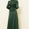 Beaded Satin Evening Dress Emerald Großhandel dress view 3 - Hicabistan Türkei Fabrik