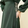 Beaded Satin Evening Dress Emerald Großhandel dress view 4 - Hicabistan Türkei Fabrik