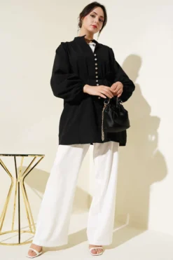 Alternative view of Stone-Embellished Brit Buttoned Terikoton Shirt Black