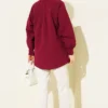 Shirt with Hidden Buttons and Beaded Brooch Burgundy all'ingrosso shirt view 3 - Hicabistan fabbrica Turchia