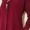 Shirt with Hidden Buttons and Beaded Brooch Burgundy all'ingrosso shirt view 4 - Hicabistan fabbrica Turchia