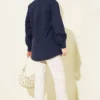 Shirt with Hidden Buttons and Beaded Brooch Navy Blue بالجملة shirt view 3 - Hicabistan مصنع تركيا