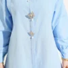 Shirt with Hidden Buttons and Beaded Brooch Blue بالجملة shirt view 4 - Hicabistan مصنع تركيا