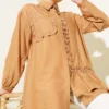 Embellished Ruffle Shirt Camel