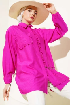 Embellished Ruffle Shirt Fuchsia