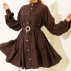 Belted Layered Shirt Brown Großhandel shirt - Hicabistan Türkei Fabrik
