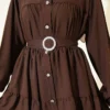 Belted Layered Shirt Brown Großhandel shirt view 4 - Hicabistan Türkei Fabrik
