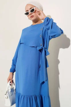 Alternative view of Stone-Studded Eyelet Detailed Tied Dress Blue