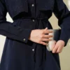 Stone-Embellished Cape Skirt Two-Piece Set Navy Blue groothandel clothing set view 4 - Hicabistan Turkije fabriek