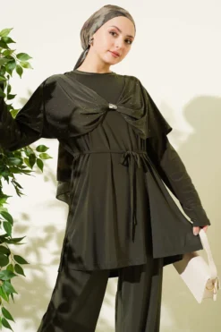 Alternative view of Embellished Side Slit Two-Piece Set Khaki