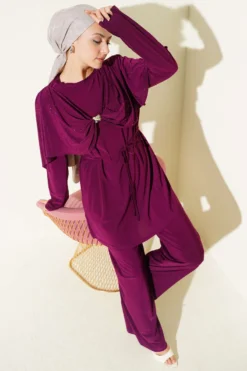 Embellished Side Slit Two-Piece Set Plum
