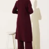 Stone Detail Two-Piece Set Burgundy wholesale clothing set view 3 - Hicabistan Turkey factory