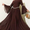 Stone Embellished Chiffon Evening Dress Brown بالجملة dress - Hicabistan مصنع تركيا
