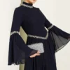 Stone Embellished Chiffon Evening Dress Navy Blue wholesale dress view 2 - Hicabistan Turkey factory