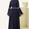 Stone Embellished Chiffon Evening Dress Navy Blue wholesale dress view 3 - Hicabistan Turkey factory