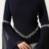 Stone Embellished Chiffon Evening Dress Navy Blue wholesale dress view 4 - Hicabistan Turkey factory