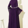 Stone Embellished Chiffon Evening Dress Purple all'ingrosso dress view 3 - Hicabistan fabbrica Turchia