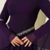 Stone Embellished Chiffon Evening Dress Purple all'ingrosso dress view 4 - Hicabistan fabbrica Turchia