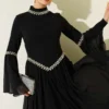 Stone Embellished Chiffon Evening Dress Black wholesale dress view 2 - Hicabistan Turkey factory