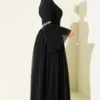 Stone Embellished Chiffon Evening Dress Black wholesale dress view 3 - Hicabistan Turkey factory