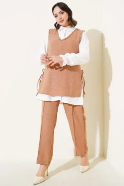 Stone Embellished Side Tied Three-Piece Set Stone