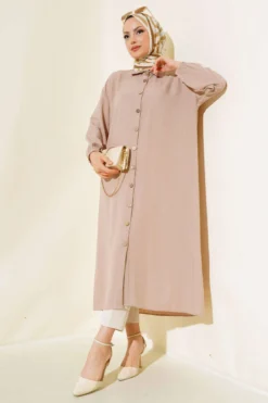 Alternative view of Wood Button Tree Bark Long Shirt Beige