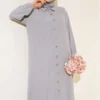 Wood Button Tree Bark Long Shirt Grey