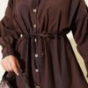 Wooden Button Waist Tunic Shirt Brown wholesale shirt view 4 - Hicabistan Turkey factory