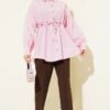 Wooden Button Waist Tunic Shirt Pink wholesale shirt view 2 - Hicabistan Turkey factory