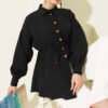 Wooden Button Waist Tunic Shirt Black groothandel shirt - Hicabistan Turkije fabriek
