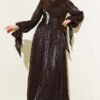 Stone Detail Draped Evening Dress Brown