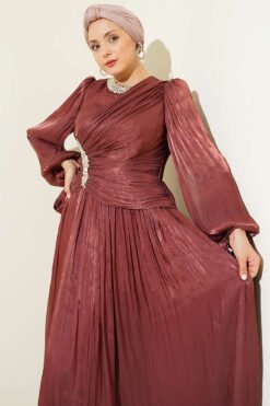 Alternative view of Stone Detail Draped Evening Dress Stone