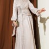 Stone Detail Draped Evening Dress Stone بالجملة dress - Hicabistan مصنع تركيا