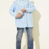 Stone Detail Cuff Button Shirt Blue groothandel shirt view 2 - Hicabistan Turkije fabriek