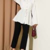 Stone Button Striped Textured Shirt Ecru all'ingrosso shirt view 2 - Hicabistan fabbrica Turchia