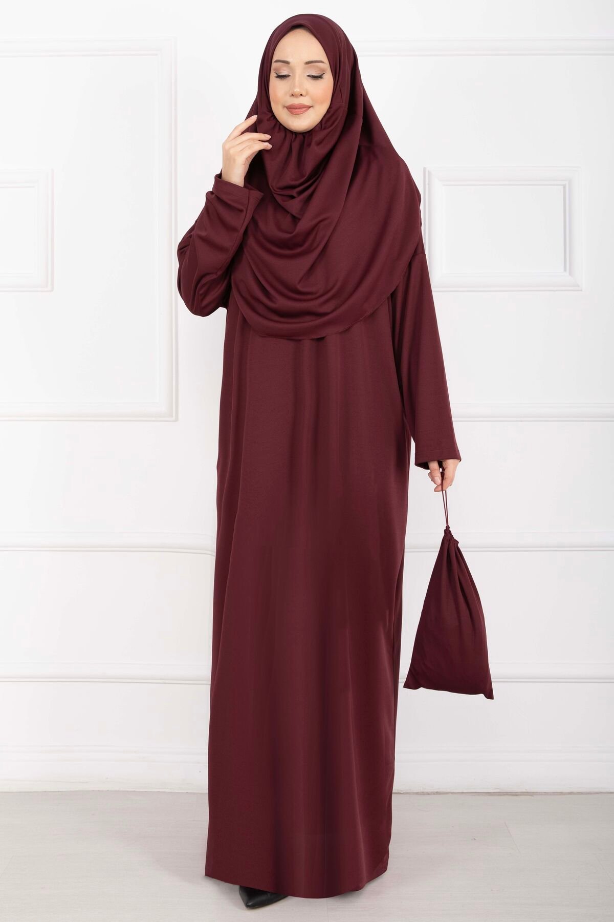 Modest Prayer Dress with Carrying Bag Burgundy - Afbeelding 3