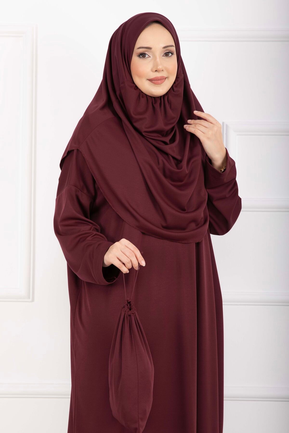 Modest Prayer Dress with Carrying Bag Burgundy - Afbeelding 2