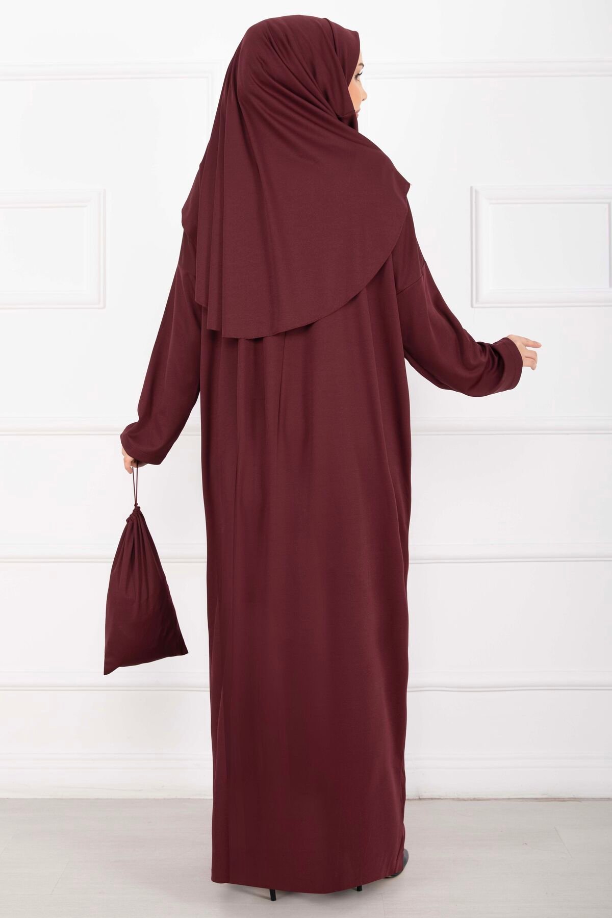 Modest Prayer Dress with Carrying Bag Burgundy - Afbeelding 4