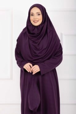 Modest Prayer Dress with Carrying Bag Purple en gros prayer dress view 2 - Hicabistan usine Turquie