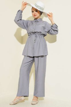 Stone-Embellished Tunic Set Grey