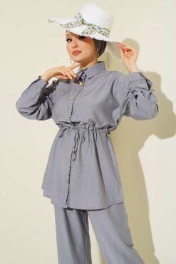 Vista alternativa di Stone-Embellished Tunic Set Grey