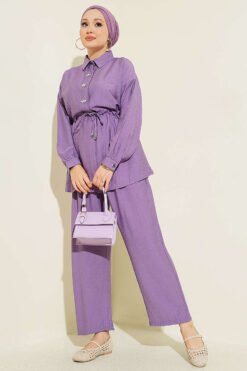Stone-Embellished Tunic Set Lilac