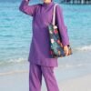 Stone Embellished Half-Zip Modest Three-Piece Swimsuit Purple all'ingrosso burkini view 2 - Hicabistan fabbrica Turchia