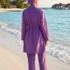 Stone Embellished Half-Zip Modest Three-Piece Swimsuit Purple all'ingrosso burkini view 3 - Hicabistan fabbrica Turchia