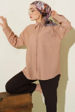 Single Pocket Drop Shoulder Shirt wholesale shirt - Hicabistan Turkey factory