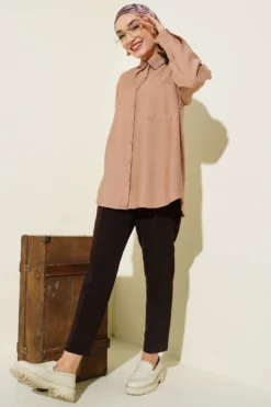 Single Pocket Drop Shoulder Shirt wholesale shirt view 2 - Hicabistan Turkey factory