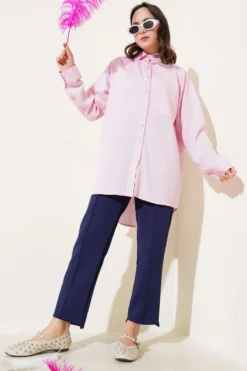 Alternative view of Single Pocket Striped Shirt Pink